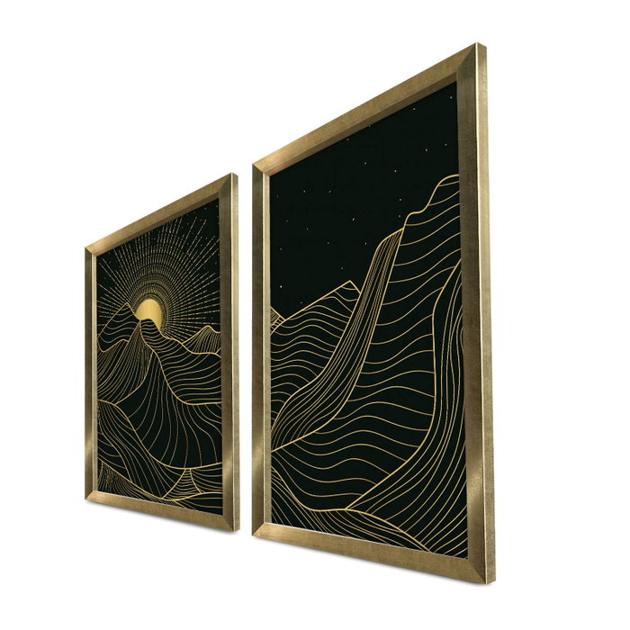 Wallity Set de 2 Cuadros Decorativos Enmarcados en Oro y Negro